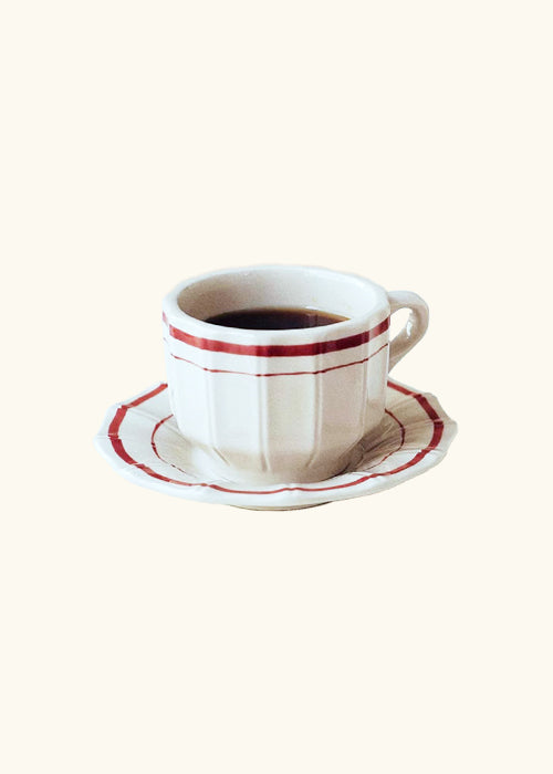 Coffee Mug and Saucer Set, White and Red