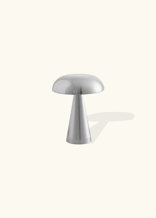 A modern stainless steel table lamp with a mushroom-shaped design. Combining contemporary style with durability, this lamp casts a warm and inviting glow. Features three touch dimming options and comes with a USB charging cable. Dimensions: H33cm